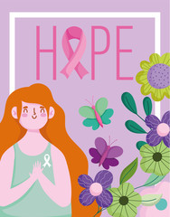 breast cancer awareness month hope phrase flowers butterflies design