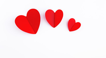 Red hearts isolated on white background. Copyspace. Valentines Day concept