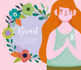 breast cancer awareness month young woman wreath flowers design