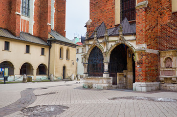 Fototapeta na wymiar Poland. Krakow. Houses and street of the city of Krakow. Cityscape. February 21, 2018