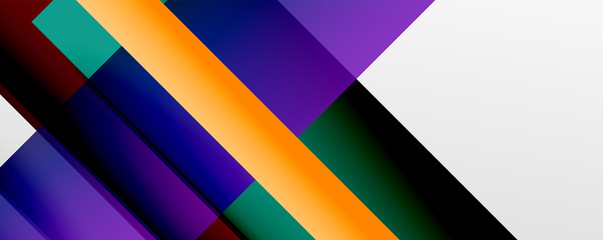 Geometric abstract backgrounds with shadow lines, modern forms, rectangles, squares and fluid gradients. Bright colorful stripes cool backdrops