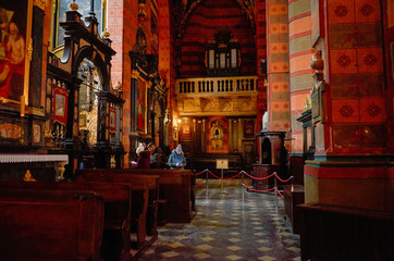 Fototapeta na wymiar Poland. Krakow. Church of the Assumption of the Blessed Virgin Mary in Krakow. The interior. February 21, 2018