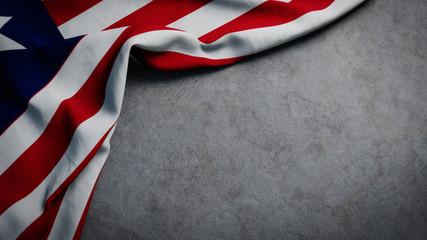 Flag of Liberia on concrete backdrop. Liberian flag background with copy space