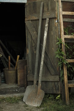 Old Rusty Shovel In The Garden