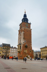 Naklejka na ściany i meble Poland. Krakow. Houses and street of the city of Krakow. Cityscape. February 21, 2018