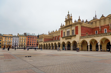 Fototapeta na wymiar Poland. Krakow. Cloth Hall at the Market Square in Krakow. February 21, 2018