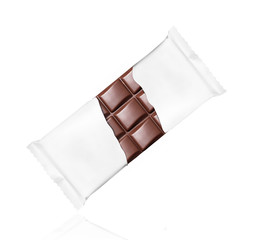 Chocolate bar in the wrapper, isolated on a white background