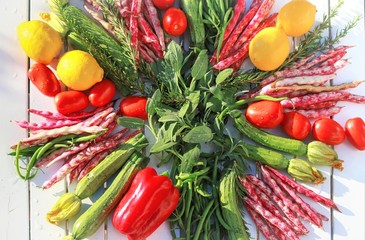 composition of fruits and vegetables viewed from above