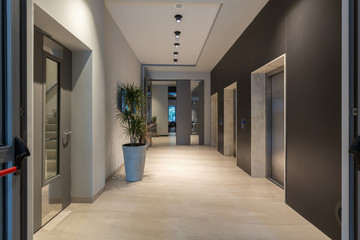 Hotel lobby with elevator door