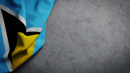 Fototapeta na wymiar Flag of Saint Lucia on concrete backdrop. Saint Lucia flag background with copy space