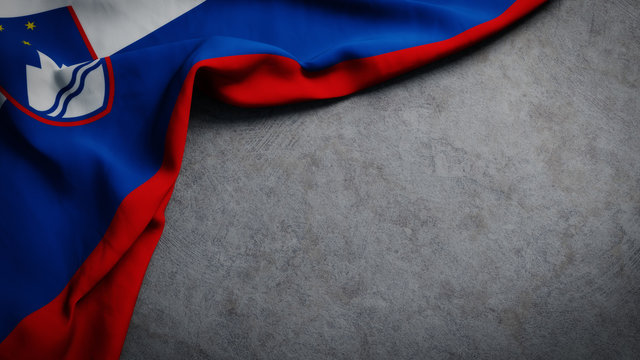 Flag of Slovenia on concrete backdrop. Slovenian flag background with copy space