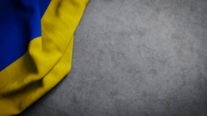 Flag of Ukraine on concrete backdrop. Ukranian flag background with copy space