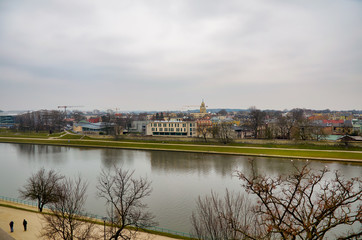 Fototapeta premium Poland. Krakow. Houses and street of the city of Krakow. Cityscape. February 21, 2018