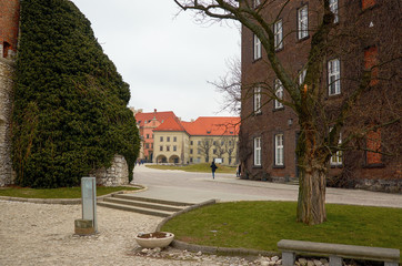 Poland. Krakow. Houses and street of the city of Krakow. Cityscape. February 21, 2018