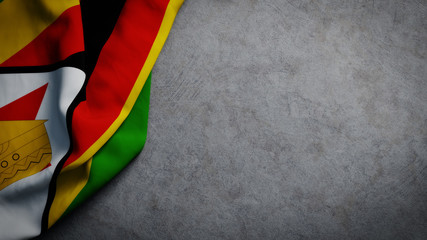 Flag of Zimbabwe on concrete backdrop. Zimbabwean flag background with copy space