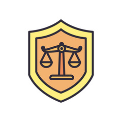 law balance scale in shield line and fill style icon vector design