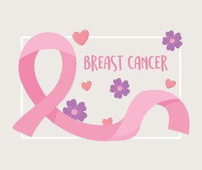 breast cancer awareness flowers pink ribbon lettering vector design