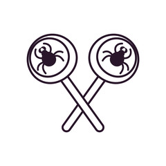 halloween candies with spiders free form line style icon vector design