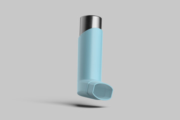 Light Blue Blank Inhaler With Metallic Element On Light Gray Background. Minimalism. Cope Space. Empty Space. 3d Rendering