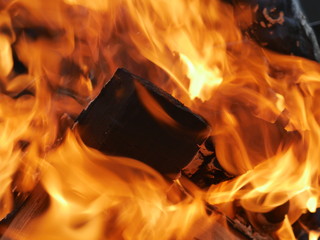 fire in the fireplace. The fire is burning close and the flames