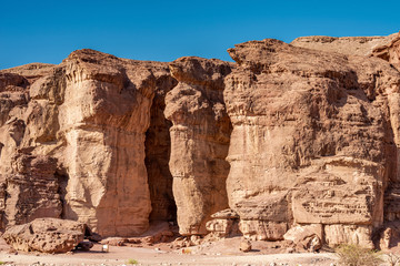 View of the Solomon Pillars Mountains in Timna National Park, Arava Valley. Israel. 