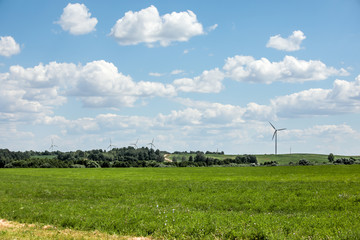 Fototapeta premium Wind farm close-up against the sky.