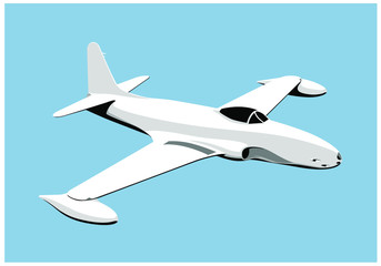 Lockheed F-80 Shooting Star. Early jet fighter in fly. Simple drawing. Vector drawing for illustrations.