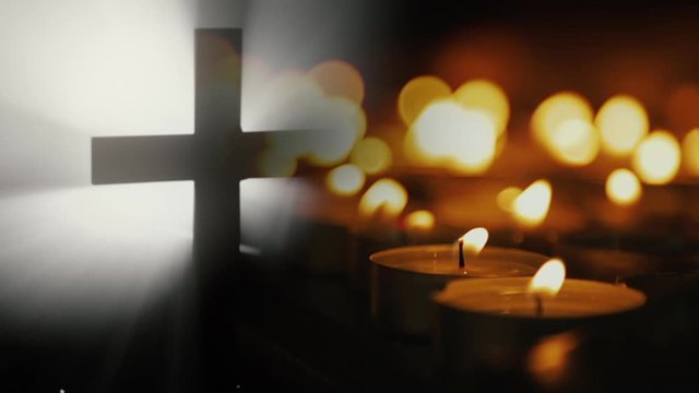 Cross with rays and candles - collage