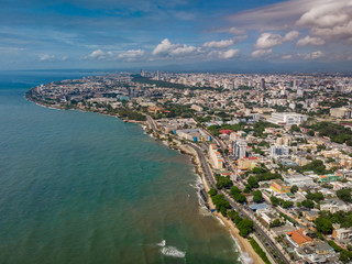 Fototapeta na wymiar Aerial drone view of cityscape of Santo Dominngo, Dominican Republic 