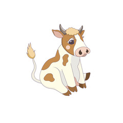 Red and white cow on white isolated background, vector illustration in Cartoon design style, concept of Farm Life, Domestic Animals, also Cattle, Countryside style and Nature, Dairy and Milk.