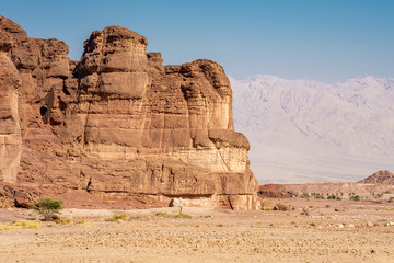 View of the Solomon Pillars Mountains in Timna National Park, Arava Valley. Israel. 