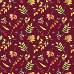Watercolor seamless pattern with autumn elements. - 374008273