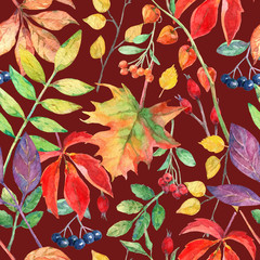 Watercolor seamless pattern with autumn elements. - 374008458