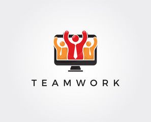 minimal teamwork logo template - vector illustration