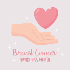 breast cancer awareness month hand with heart vector design