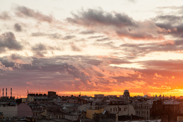 Saint Petersburg suset cityscape with dome of Saint Isaac's cathedral