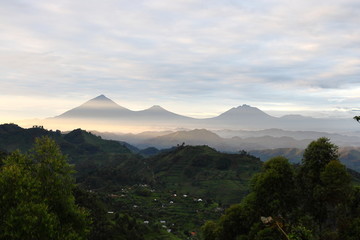 Volcanoes on border of Uganda, Rwanda and Democratic Republic of Congo