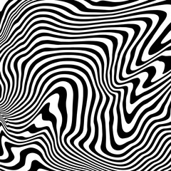 black and white abstract warped vector stripes pattern background