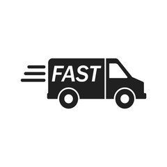 Fast delivery icon silhouette shipping truck isolated on white background vector illustration