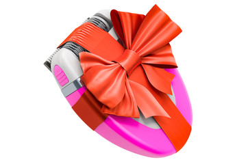 Epilator with red bow and ribbon, gift concept. 3D rendering