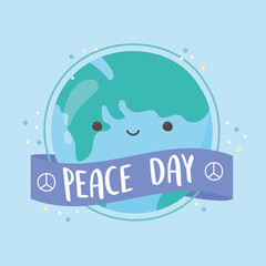 international peace day cartoon world map ribbon decoration