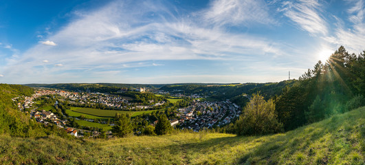 Obraz premium Panoramic view on city Eichstätt from moutain on sunny summer day