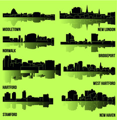 Fototapeta premium 8 Cities in Connecticut (Hartford, New London, New Haven, West Hartford, Middletown, Stamford, Bridgeport, Norwalk )