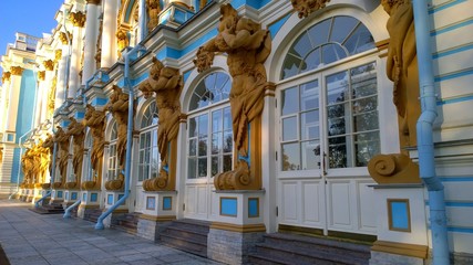 Facade of the Catherine Palace located in the suburb of St. Petersburg, in the city of Pushkin...