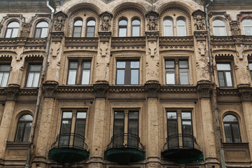Facade of vintage classical building in Saint Petersburg