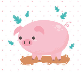pig animal farm cartoon in a natural landscape