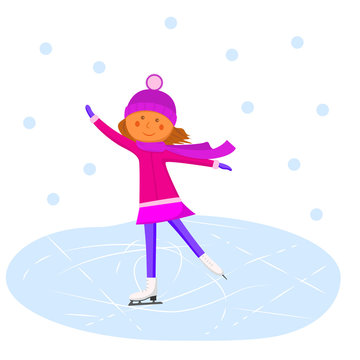 Girl on ice skates. Color vector image on a white background.