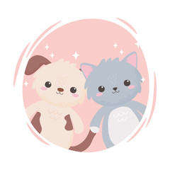 cute little gray cat and doggy cartoon adorable animals