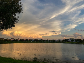 Beautiful pink, orange and blue sunset reflecting on a lake