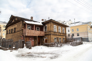 Old dilapidated wooden cottage of the 19th century